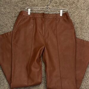 Shinestar Cognac Faux Leather Flared Pants